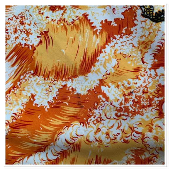 Vintage Kennington Hawaiian Tropical Print Button Up Shirt Dragon Print Orange - Picture 11 of 11